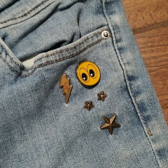 Levi 711 Skinny 29 pin jeans star smile lightning bolt cutoff distressed - Picture 2 of 6